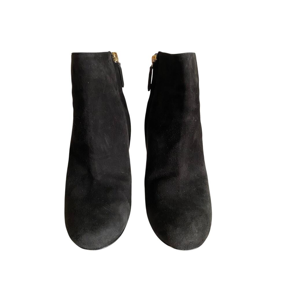 Chanel Black Suede Ankle Boots Quilted Heel CC Gold Cap 39 - Picture 7 of 15